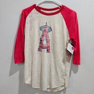 NEW‎ Majestic Threads Los Angeles Angels Burnout Raglan MLB Baseball Tee